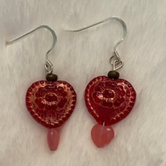 Whimsical Hearts & Flowers Dangle Earrings - Picture 2 of 3